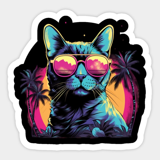 Retro Wave Egyptian Mau Cat Shirt Sticker by Miami Neon Designs